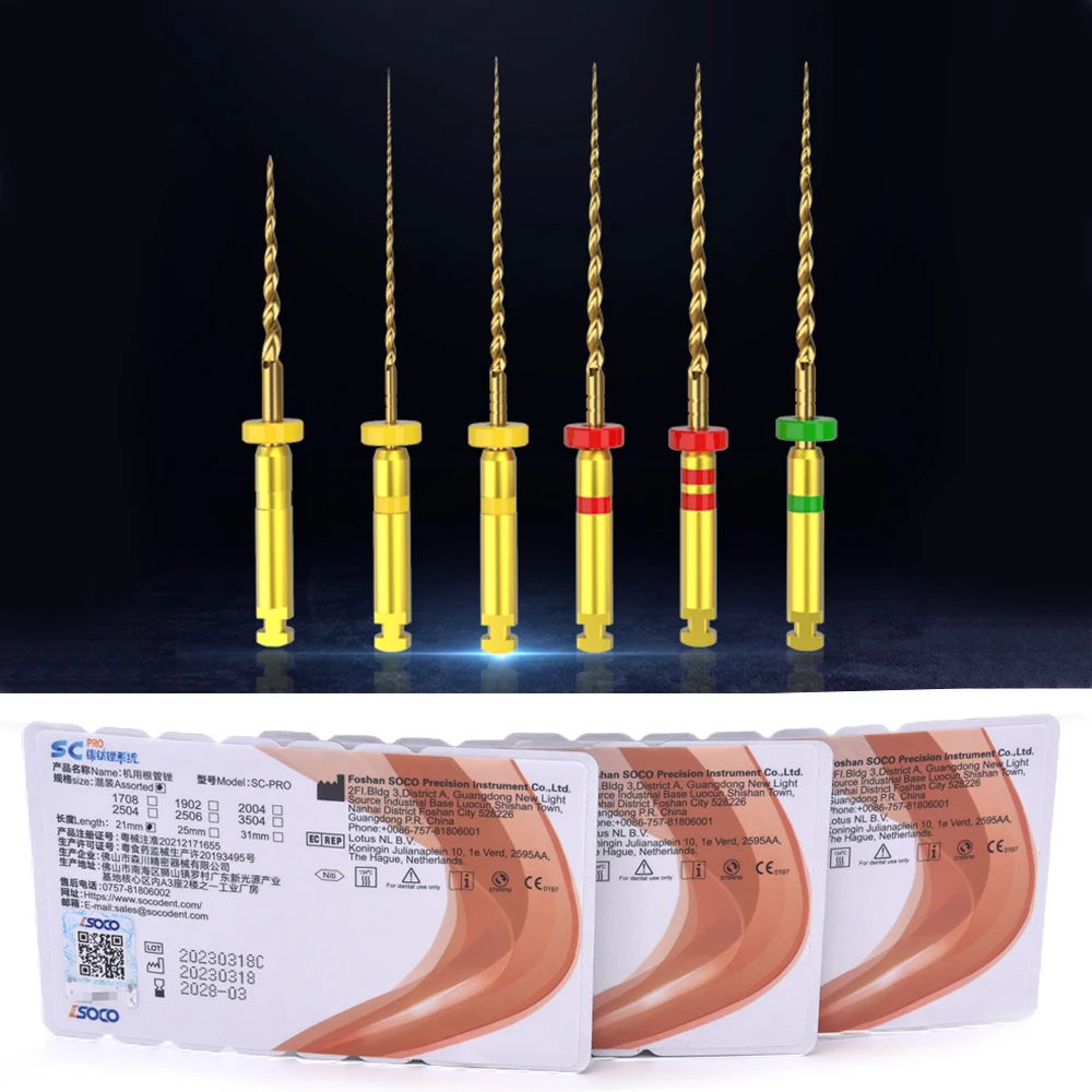 SOCO PRO ملفات الأسنان ملف قناة الجذر تفتق اللبية ملف الحرارة المنشط الروتاري ملف مرنة طبيب الأسنان المواد COXO 6 قطعة/صندوق