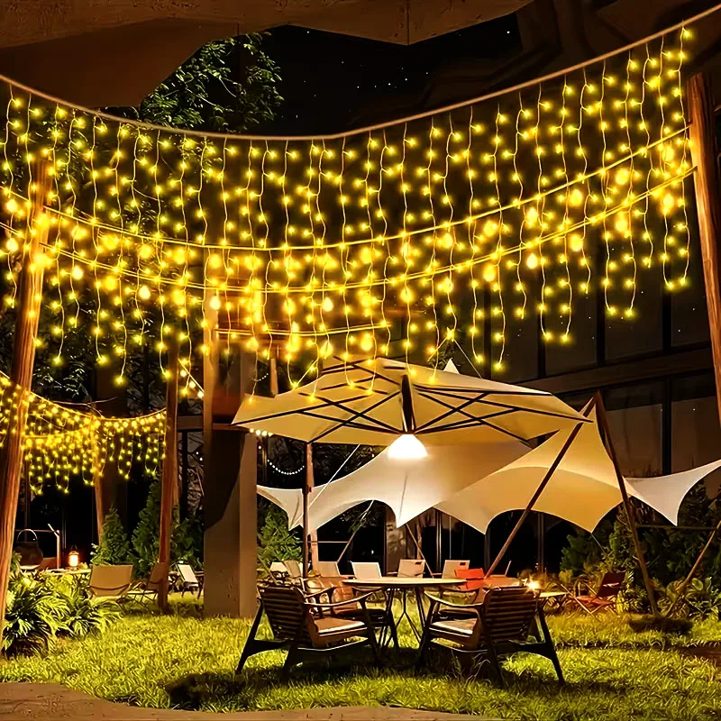 Solar Curtain Icicle Light 3.5M Eaves Decor Outdoor Fairy String Lights Wedding Party Christmas Stair Decor Garden Garlands