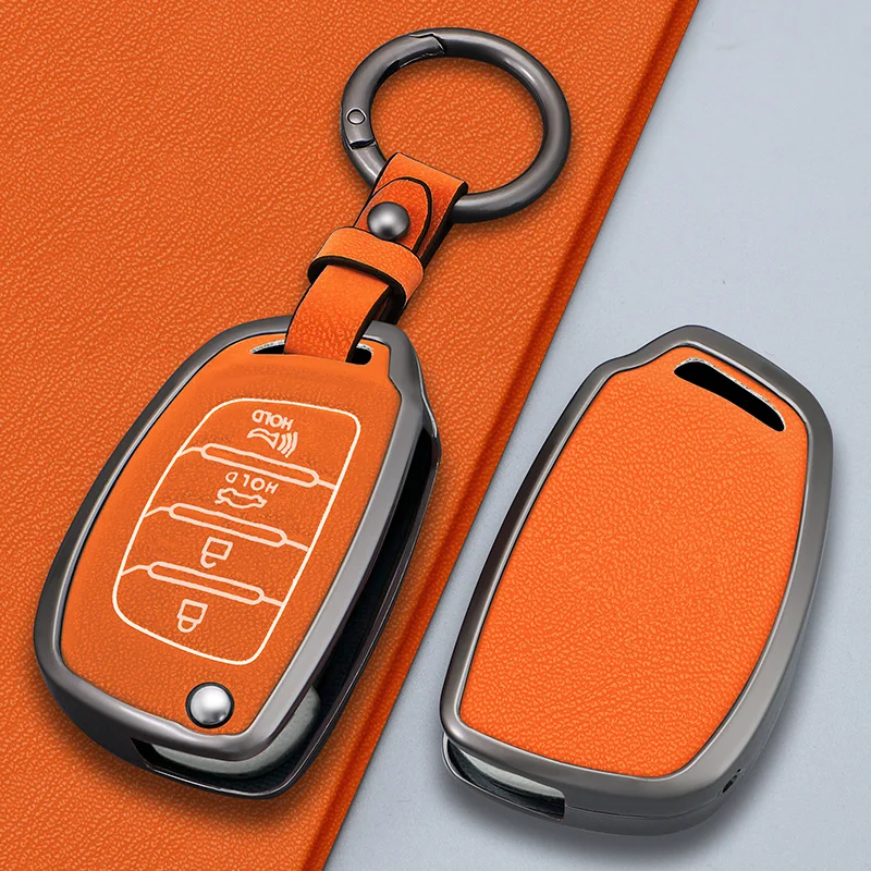 Funda de cuero y aleación de zinc para llave de coche, llavero plegable para Hyundai Avante I10 I20 I30 HB20 IX25 IX35/45 TUCSON, accesorio