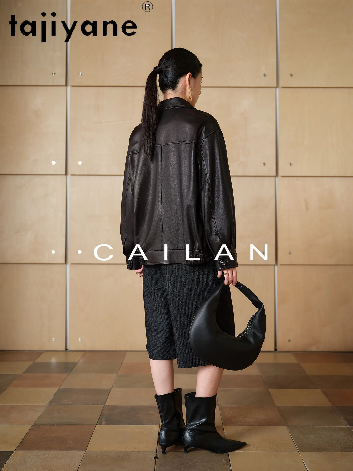 TAJIYANE シープスキンレザージャケット女性ショートスタイリッシュコートカジュアル本革ジャケット 2026 秋の女性服 косуха женская