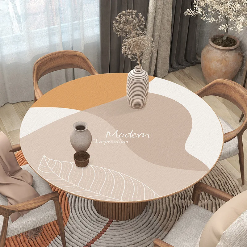 Pastoral Farmhouse Pattern Tablecloth Leather PVC Round Dining Table Mat Waterproof Oil-proof Desktop Protective Pad Decoration