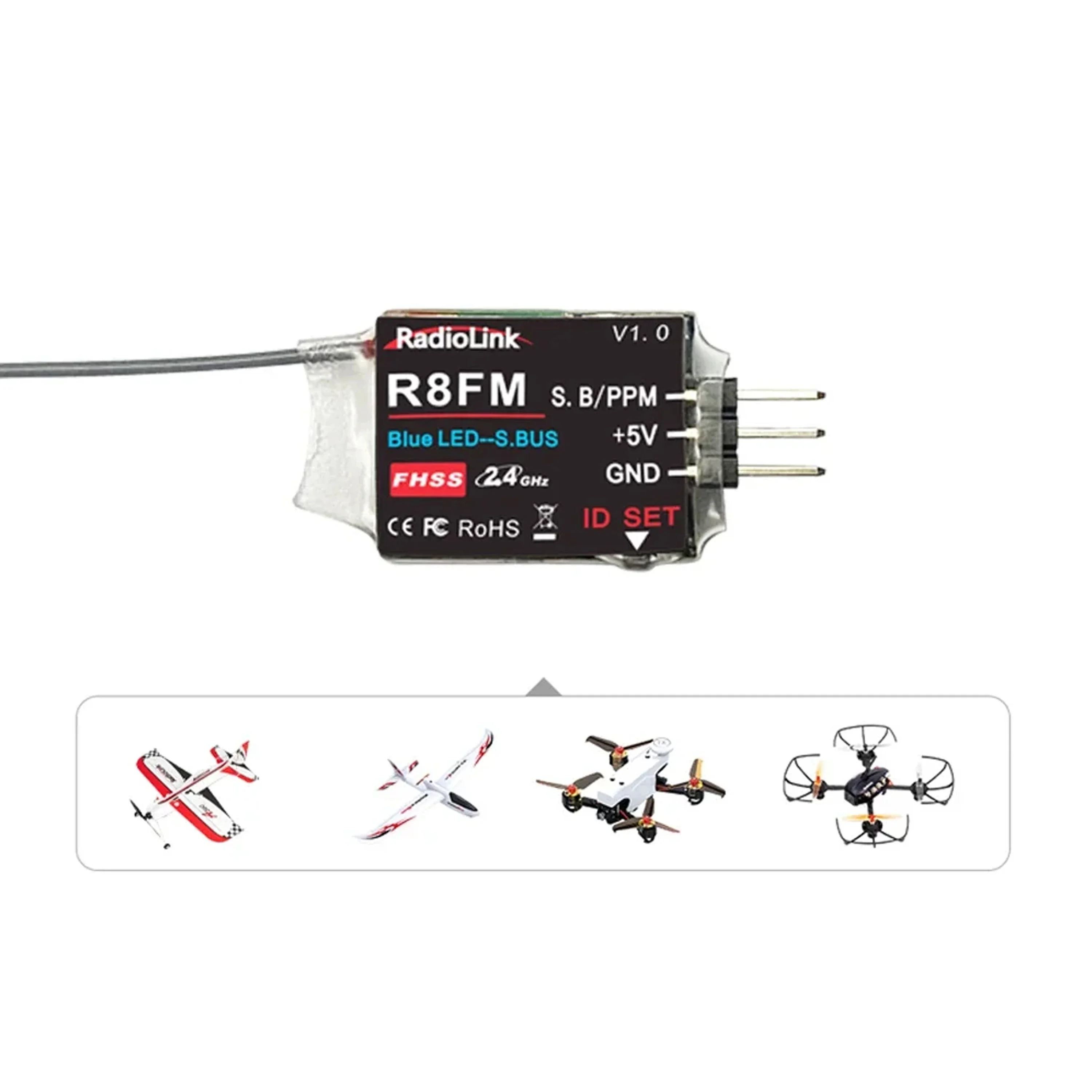 Radiolink r8fm 8 canais 2.4ghz mini receptor suporte sinal sbus ppm para rc fpv drone avião t8fb t8s t16d t12d transmissor
