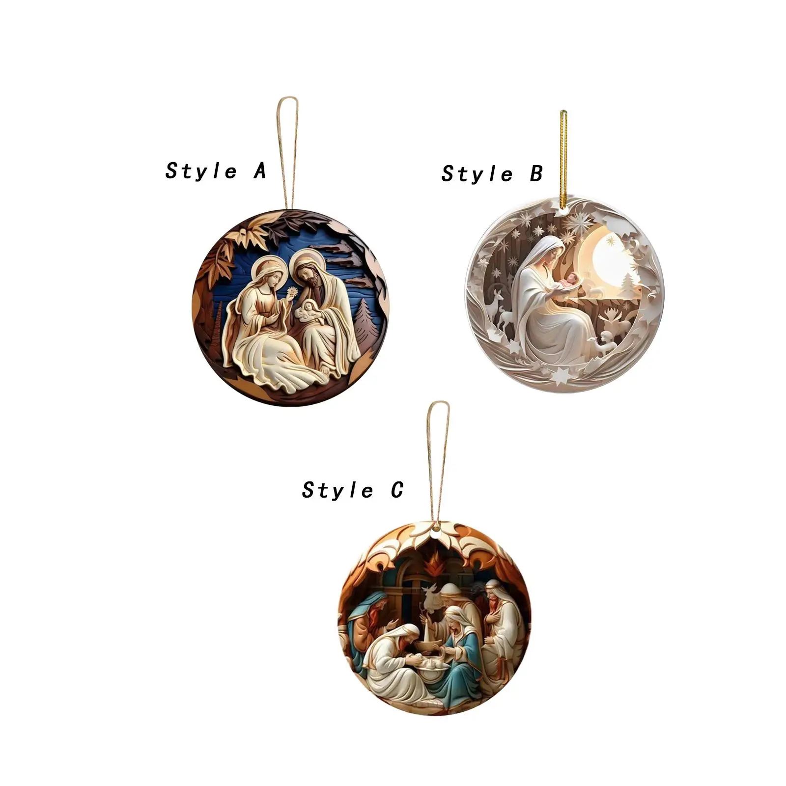 2023 Christmas Tree Pendant ,Nativity Scene Hanging Ornaments Car Hanging Decoration Wood Xmas Tree Decor for Birthday