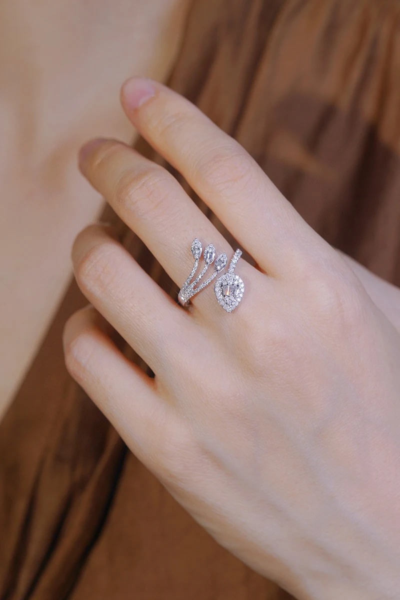 KUGG 100% 18K White Gold Rings Fashion Elegant Design 0.50carat Real Natural Diamond Open Ring for Women High Party Jewelry