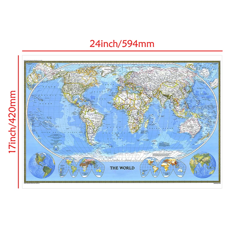 59*42cm World Map 1988 Office Supplies Detailed Poster Wall Chart Non Woven Wallpapers Map of World Poster Decoration