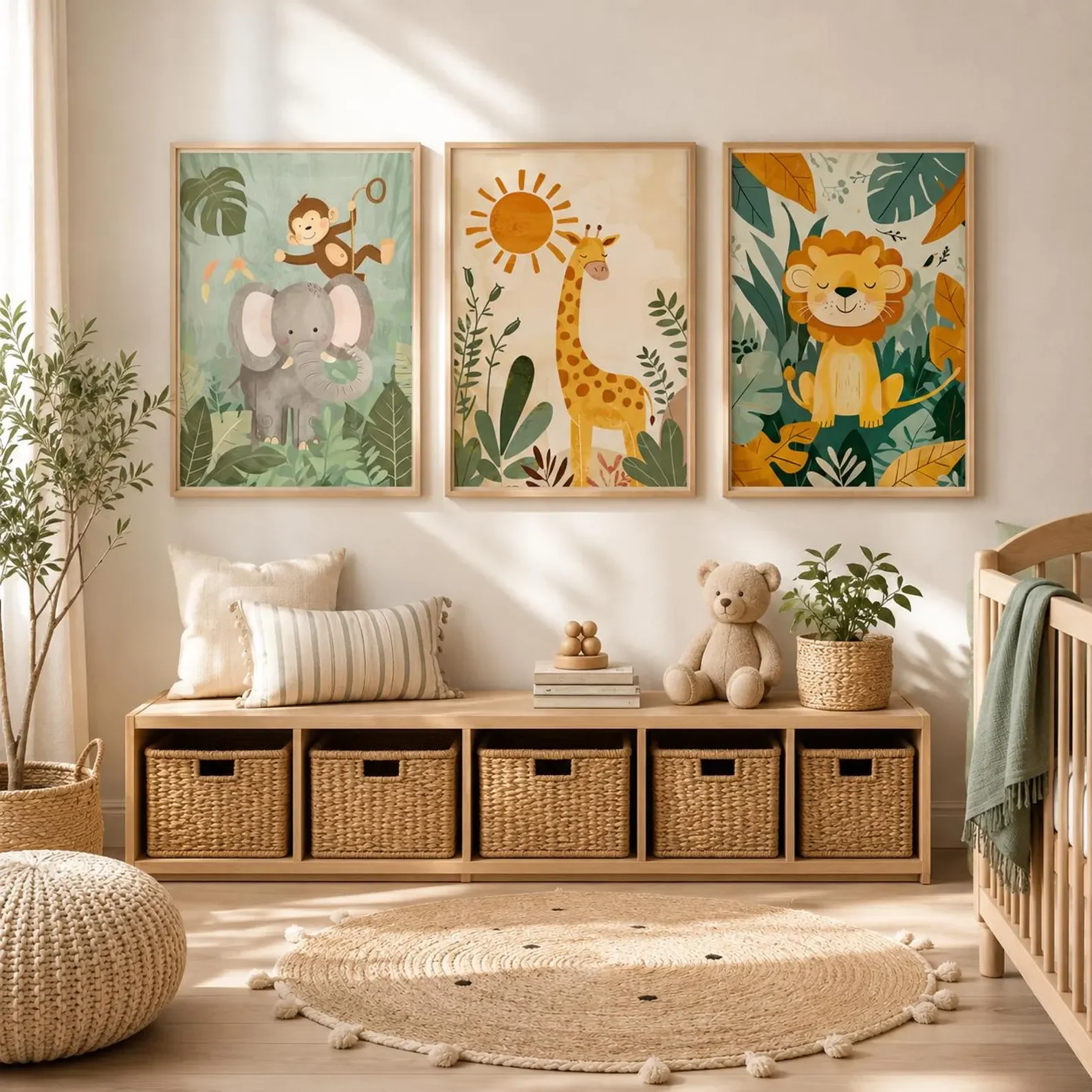 Conjunto de 3 Quadros em Tela  - Baby Nursery Jungle avaliação e preço