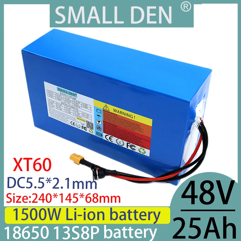 New 48V 25ah 18650 electric bicycle motorcycle lithium battery pack 13S7P 1500W BMS and scooter solar suitable for charger