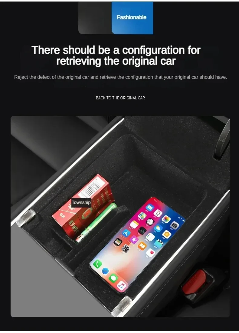 Center Console Organizer for Tesla Model Y 2023 2024 Rear Trunk Side Storage Box Bins Flocking Armrest Hidden Cup Tray Console