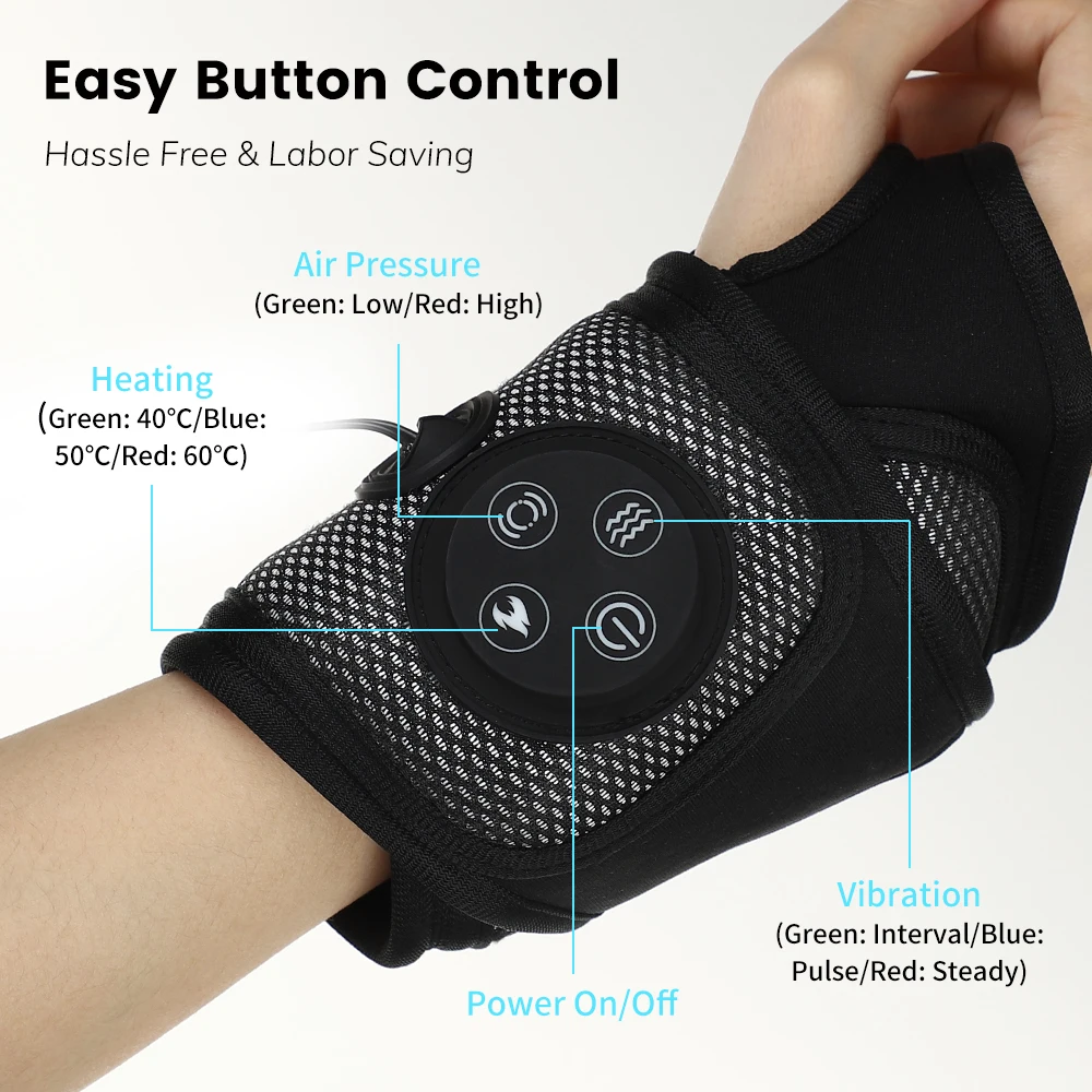 Smart Electric Air Pressure Wrist Massager Brace Relaxation Treatments Vibration Hot Compress Heating Hand Pain Relief Device