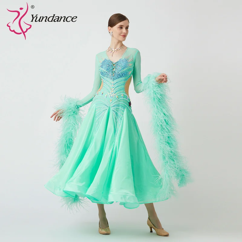 

B-23116 New Women Modern Dance Rhinestone Color Diversity Dress Ballroom National Standard Waltz Competition Performance