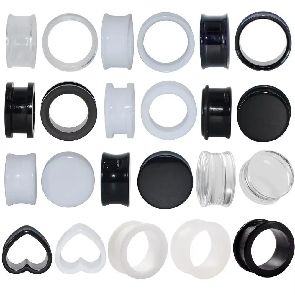 2pcs Ear Tunnel Plug White Black Clear Acrylic Double Flare Ear Gauges Saddle Expander Stretcher Body Jewelry 5-16mm