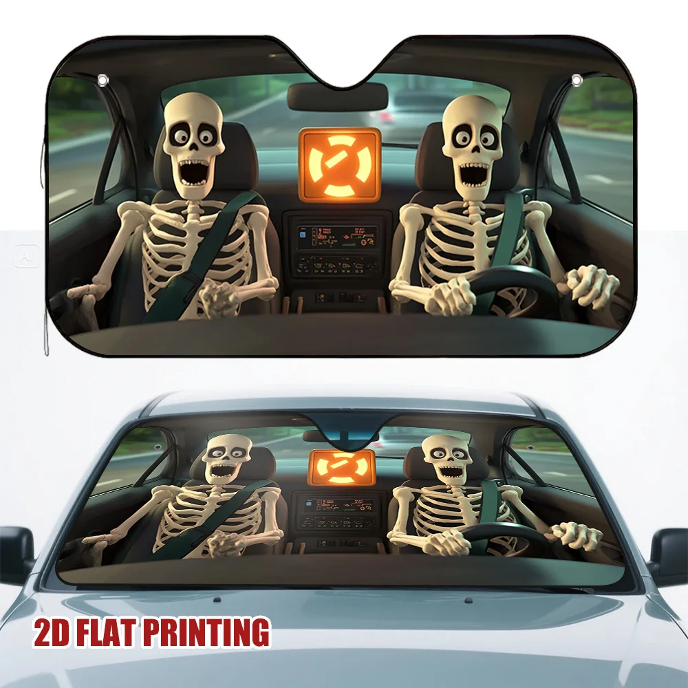 

1 шт., солнцезащитный козырек для автомобиля водителя скелета на Хэллоуин - забавное украшение на Хэллоуин, козырек для быстрого блокировки солнечного света, подходит для всех автомобилей - легко