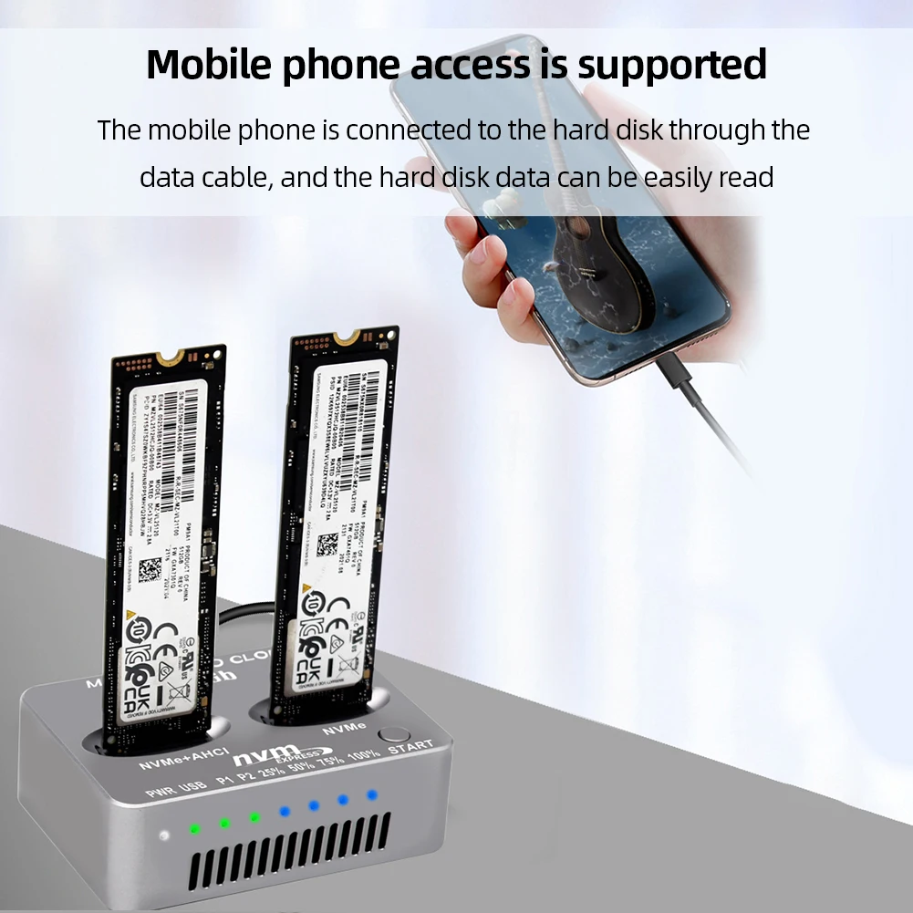 محطة إرساء مزدوجة الخليج M.2 NVME SSD حاوية استنساخ ، قرص صلب خارجي ، USB نوع C ، قارئ محرك أقراص حالة لمفتاح SSD M M2