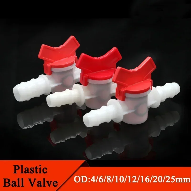 

1Pcs 4mm 6mm 8mm 10mm 12mm 16mm 20mm 25mm PVC Hose Barb Two Way Plastic Ball Valve Aquarium Garden Micro Irrigation Connector