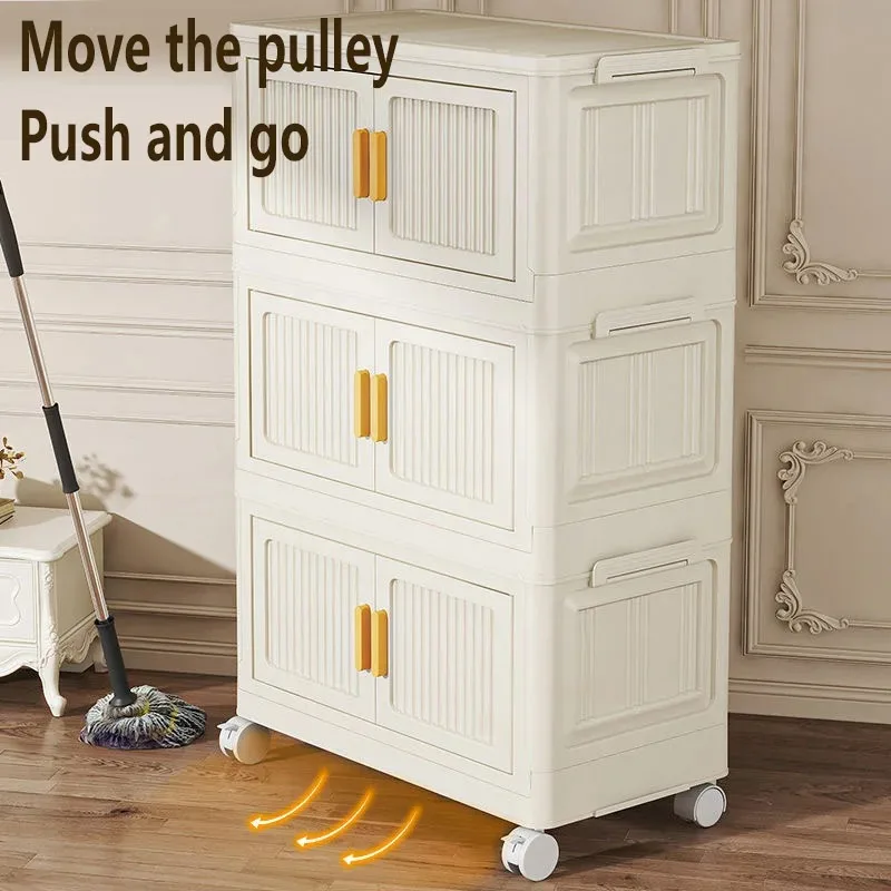 Multifunction Foldable Storage Cabinet Dustproof Wardrobe Sundries Cabinet Closet Organizer with Wheel
