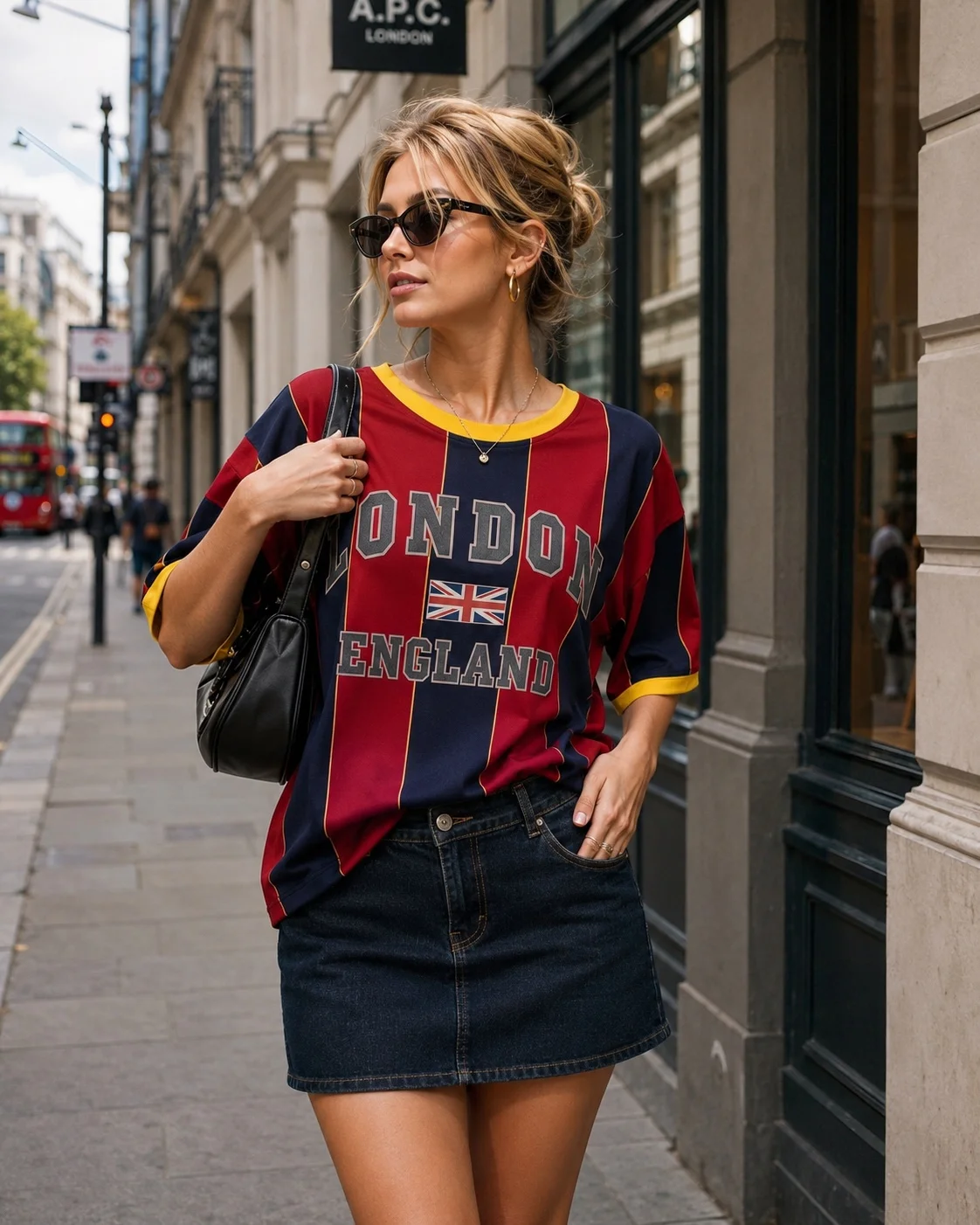 Summer Women's T‑shirt Crew Neck Short Sleeve Stripe LONDON ENGLAND Letter Print Loose Retro Street Casual Oversized Tops