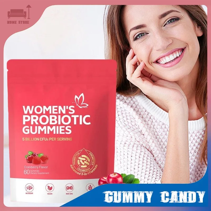 

1/2/3/4 Bags Probiotic Gummies Cranberry Flavor for Yeast PH Gut Microbiota Balance Promote Nutrient Absorption 60 Pills Per Bag