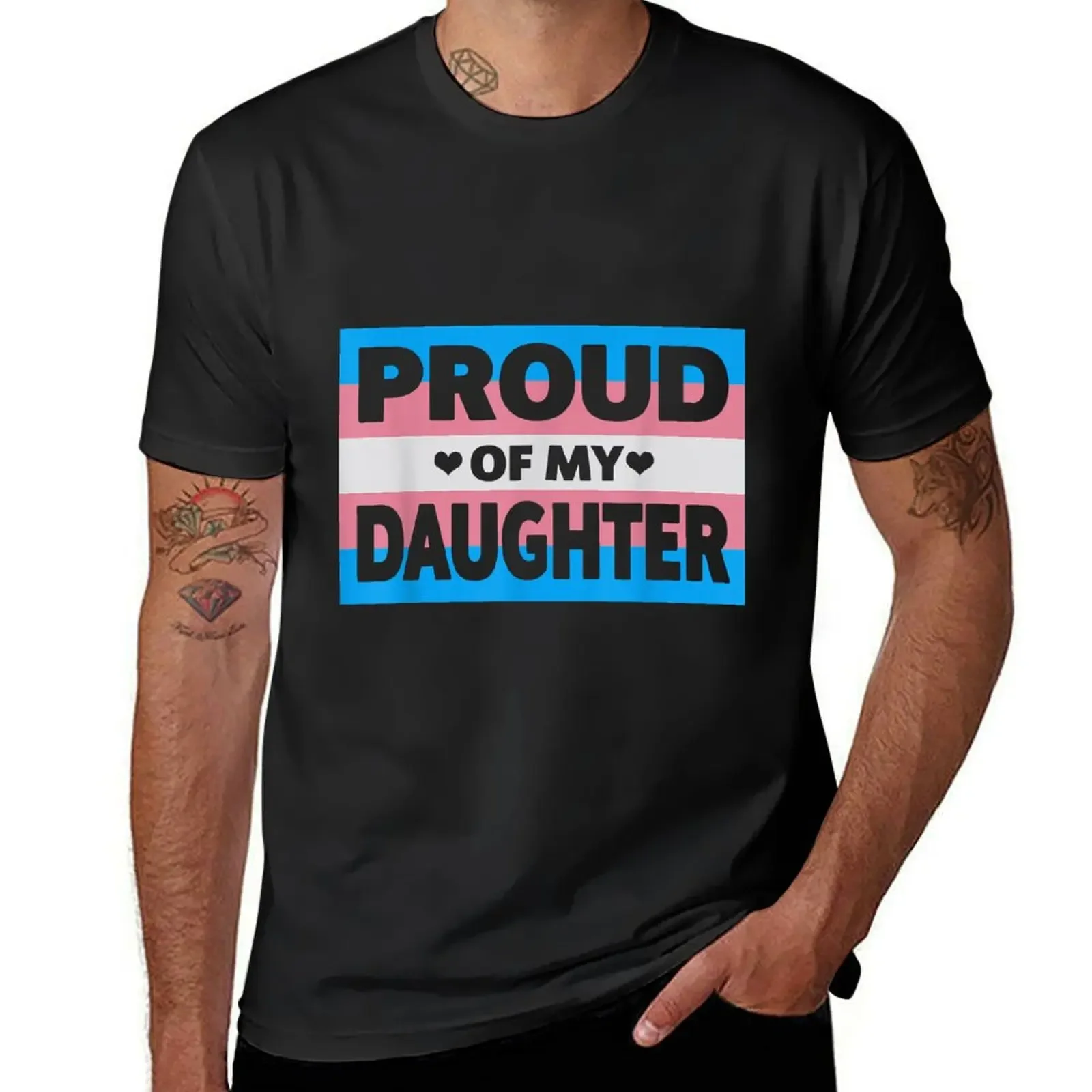 Transgender Pride Proud Of My Daughter Mom & Dad cute heart T-Shirt street wear tops vintage Men's clothing