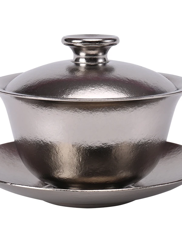 Pure Titanium Tea Bowl Double Layer Insulation Anti-Scalding Sancai Tea Bowl Titanium Metal Gongfu Tea Bowl 120ml