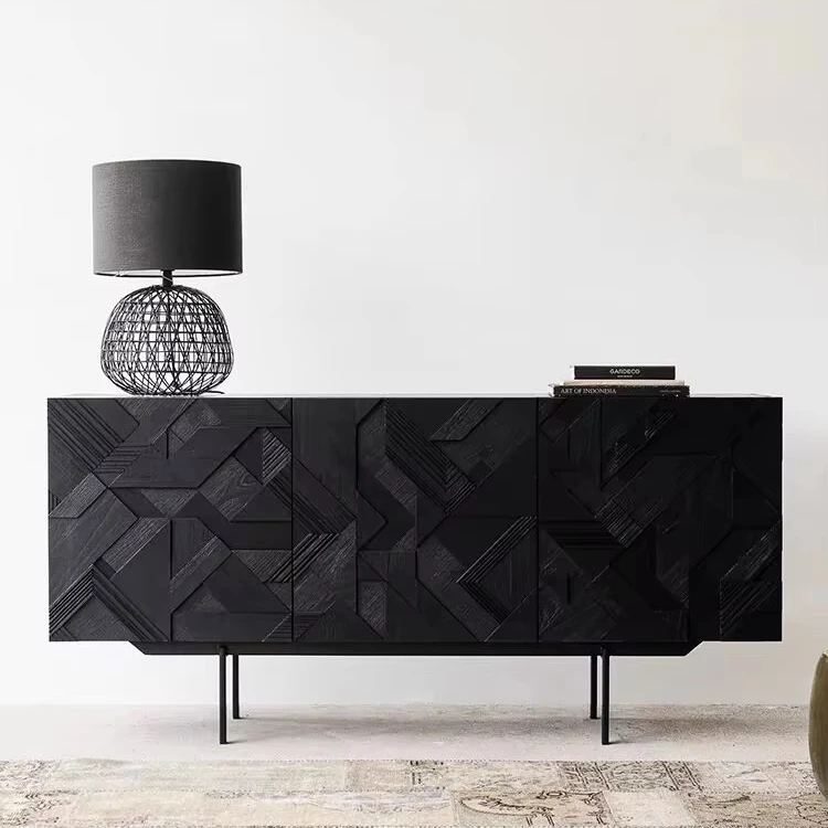 

Light luxury solid wood dining sideboard, medieval industrial style living room, handmade carved decorative foyer cabinet