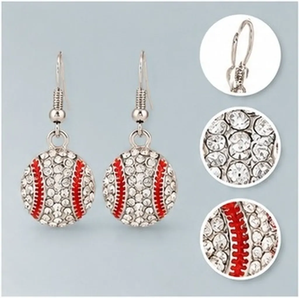 1Pair Baseball Crystal Enamel Dangle Earrings Birthday Christmas Valentine's Day Gift Women Sports Jewelry Women Earrings