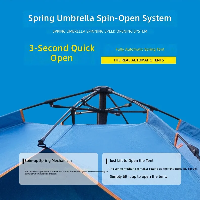 Quick Opening Windproof Rainproof Thickened Free Build Real Double-Tent FourSpot Outdoor Camping Double-Layer Automatic Tent
