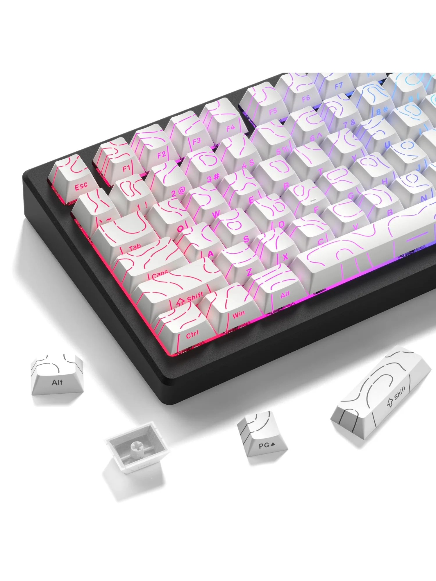 98 Klawiszy Białe Topograficzne Keycapy PBT 4.0 Double Shot Side Print Prześwietlające Podświetlane Keycapy do Mechanicznej Klawiatury MX Gamer — zdjęcie produktu 7