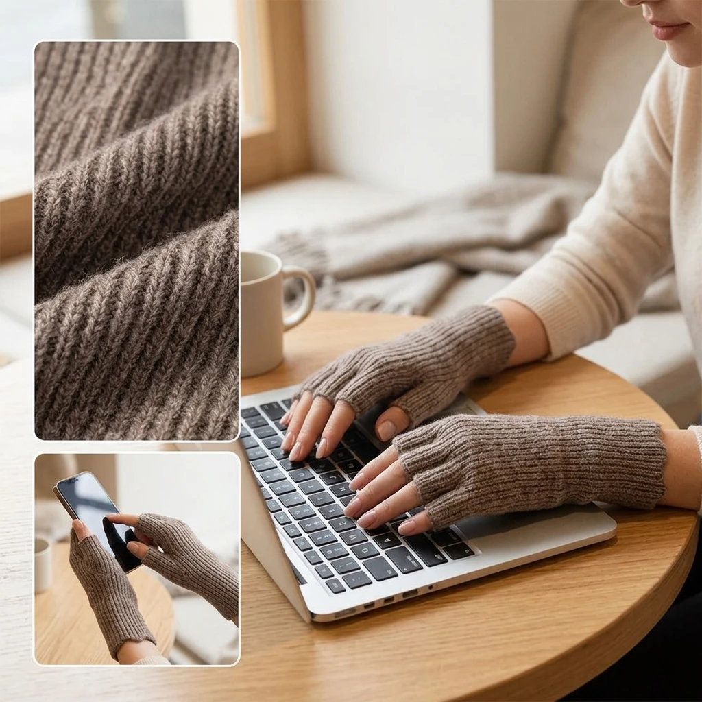 Winter 100% Cashmere Mitt Exposed Finger Women's Gloves Autumn Cashmere Knitted for Women Fingerless Gloves Wrist Mittens