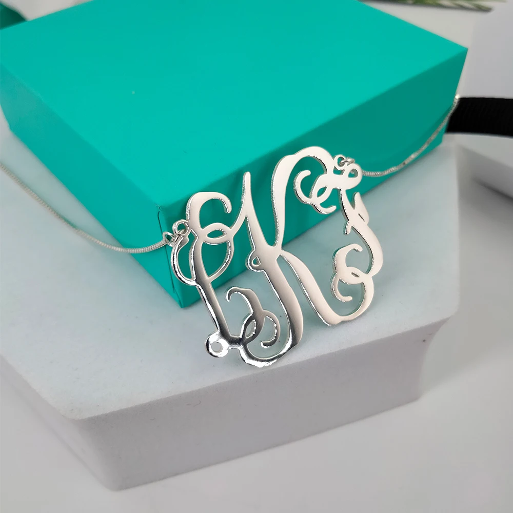 

Personalized Initial Necklace Customize Monogram Pendent Real 925 Silver Jewelry Collar Christmas Gift