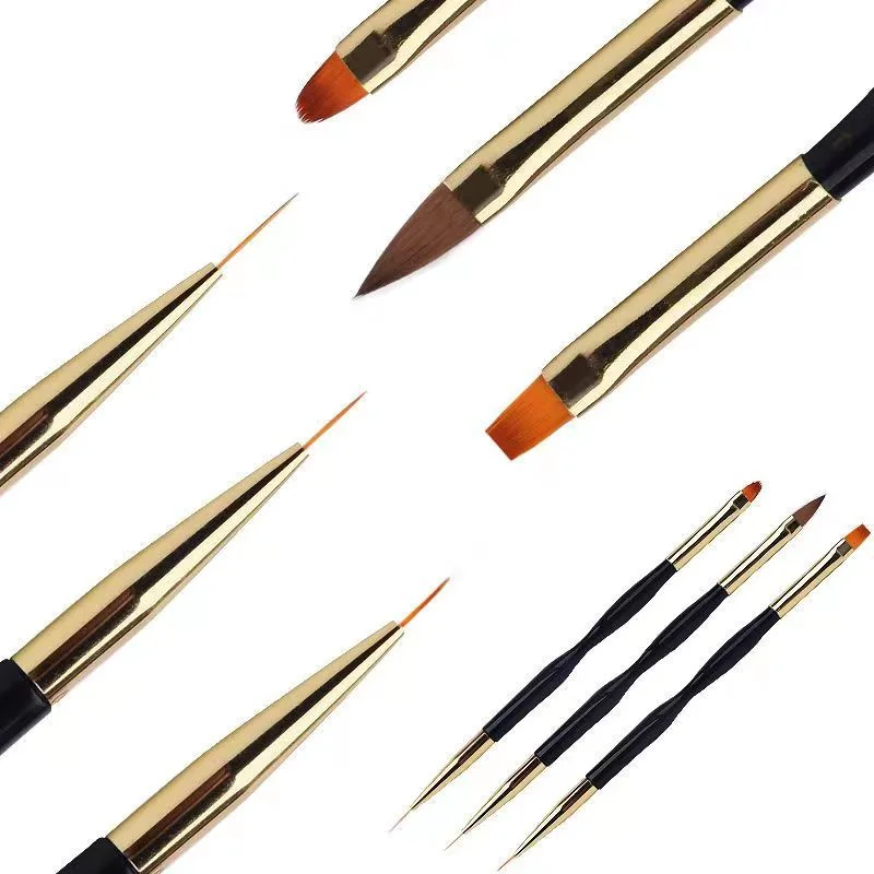 3pcs/set French Tip Oblique Nail Brush Black Handle Half Moon Shape Acrylic Painting Drawing Pen Nail Art Tool Nail Art