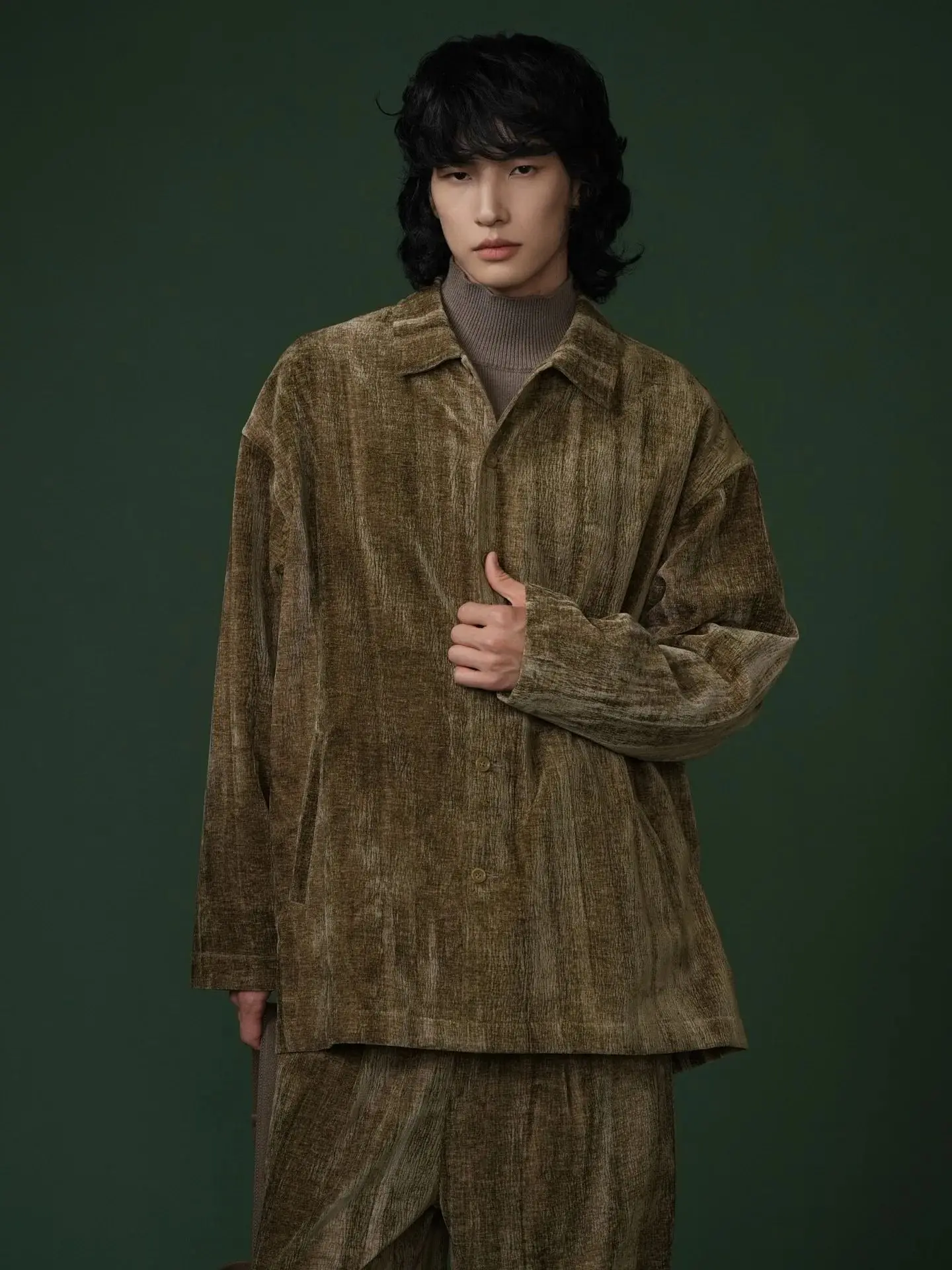 

A NEW STUDIO Japanese-style retro fall-winter corduroy long-sleeved men's loose casual multi-purpose layered plaid shirt jacket