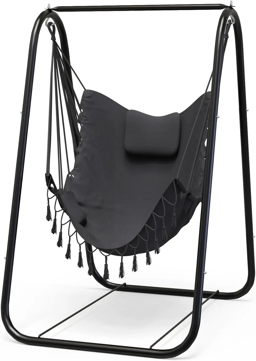 Hammock Chair with Stand, Heavy Duty A-Frame | Beam Design, Square Support Base, Rustproof Swing Stand with Chiar for Indoor Outdoor Patio Yard Garden Porch (Grey)