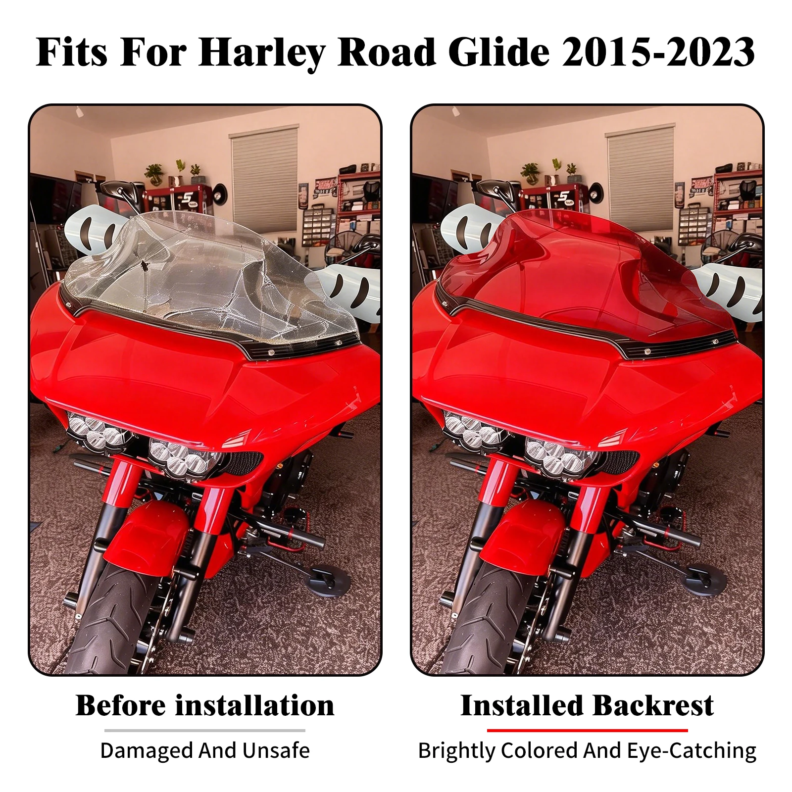 Motorcycle 9'' Windshield Wave Windscreen Deflector Black/Red/Orange/Yellow/Purple For Harley Touring Road Glide FLTRX 2015-2023