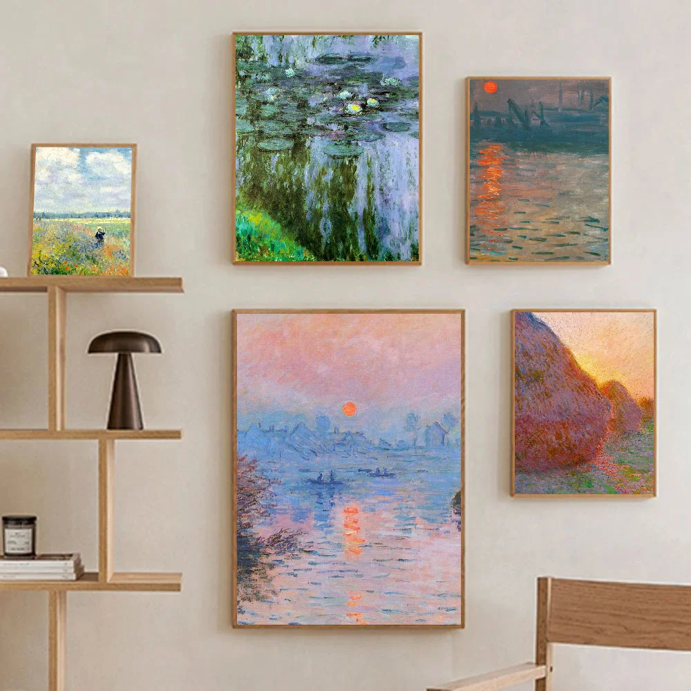 Affiche d'art auto-adhésive de film impressionniste rétro abstrait de Claude Monet, autocollant en papier imperméable, décor mural de salle de Bar, 1 pièce