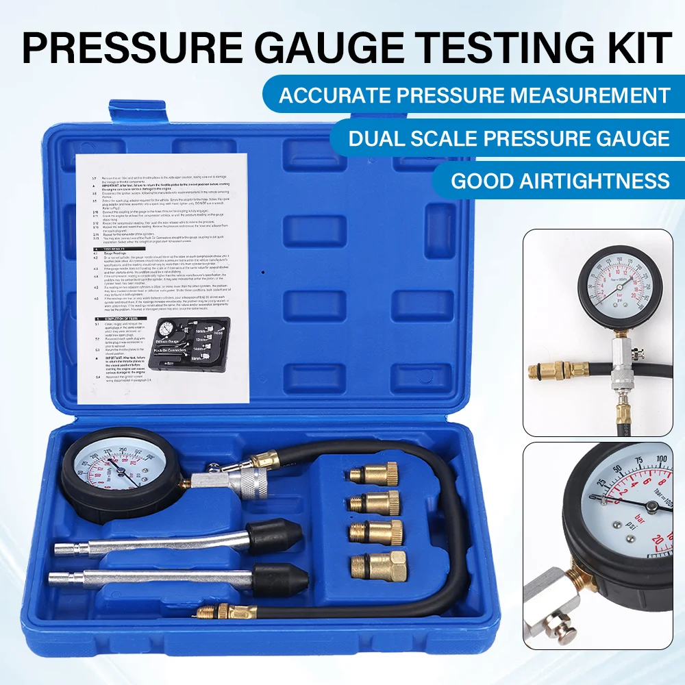 

Automobile Engine Cylinder Pressure Gauge Test Kit Multi Specification Adapter Head Dual Scale Pressure Gauge Accessories