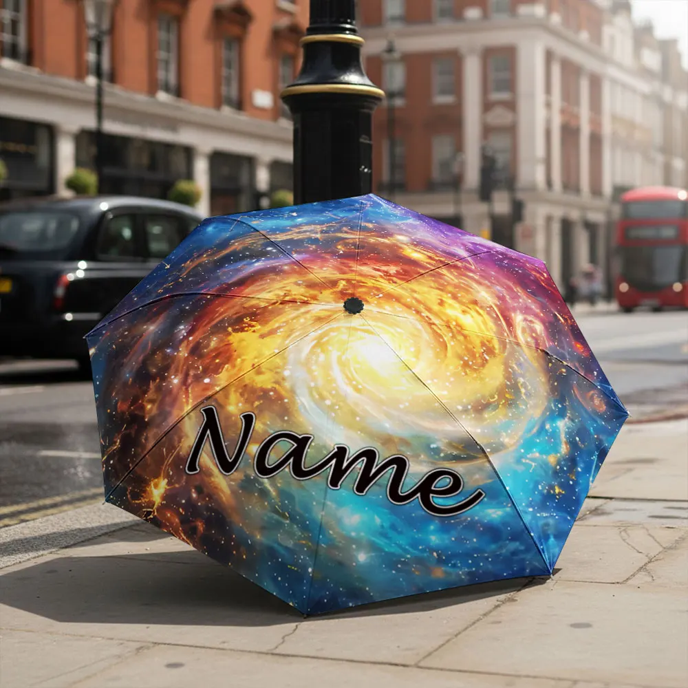 Custom Name Umbrella Colorful Swirl Galaxy Nebula Space Print Folding Umbrella Compact Portable Travel Parasol For Men Women