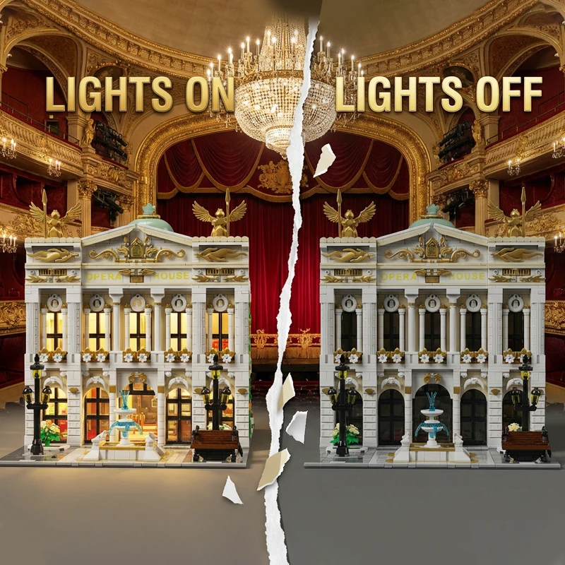 Conjunto de construção de iluminação para casa de ópera, com 8 figuras, arquitetura da cidade, blocos de construção modulares, kit de modelo de montagem, presente para adultos, 4490 peças