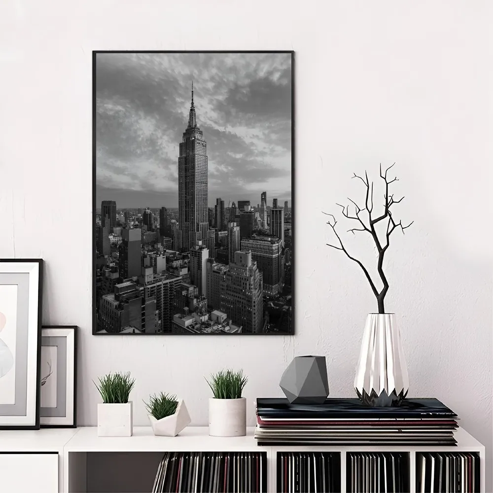 1PC New York Bridge City Blackand White  Poster Self-adhesive Art Waterproof Paper Sticker Coffee House Bar Room Wall Decor