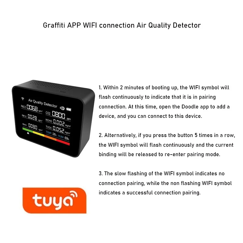 

13 in 1 Graffiti Intelligent APP WIFI Air Quality Detector Color Display Temperature and Humidity Sensor Carbon Dioxide Monitor