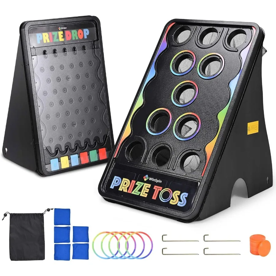 

30x19 Prize Drop Board and 41x25 Bean Bag Toss Game with 10 Pucks and 5 Bean Bags Ideal for Carnival Events School Parties Outd