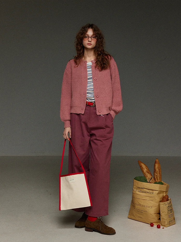 

TNIT Women's round Ne Knitted Open Cardigan Single Button Spring 2026 Simple High-End Pure Color Top Vintage Commute Sle