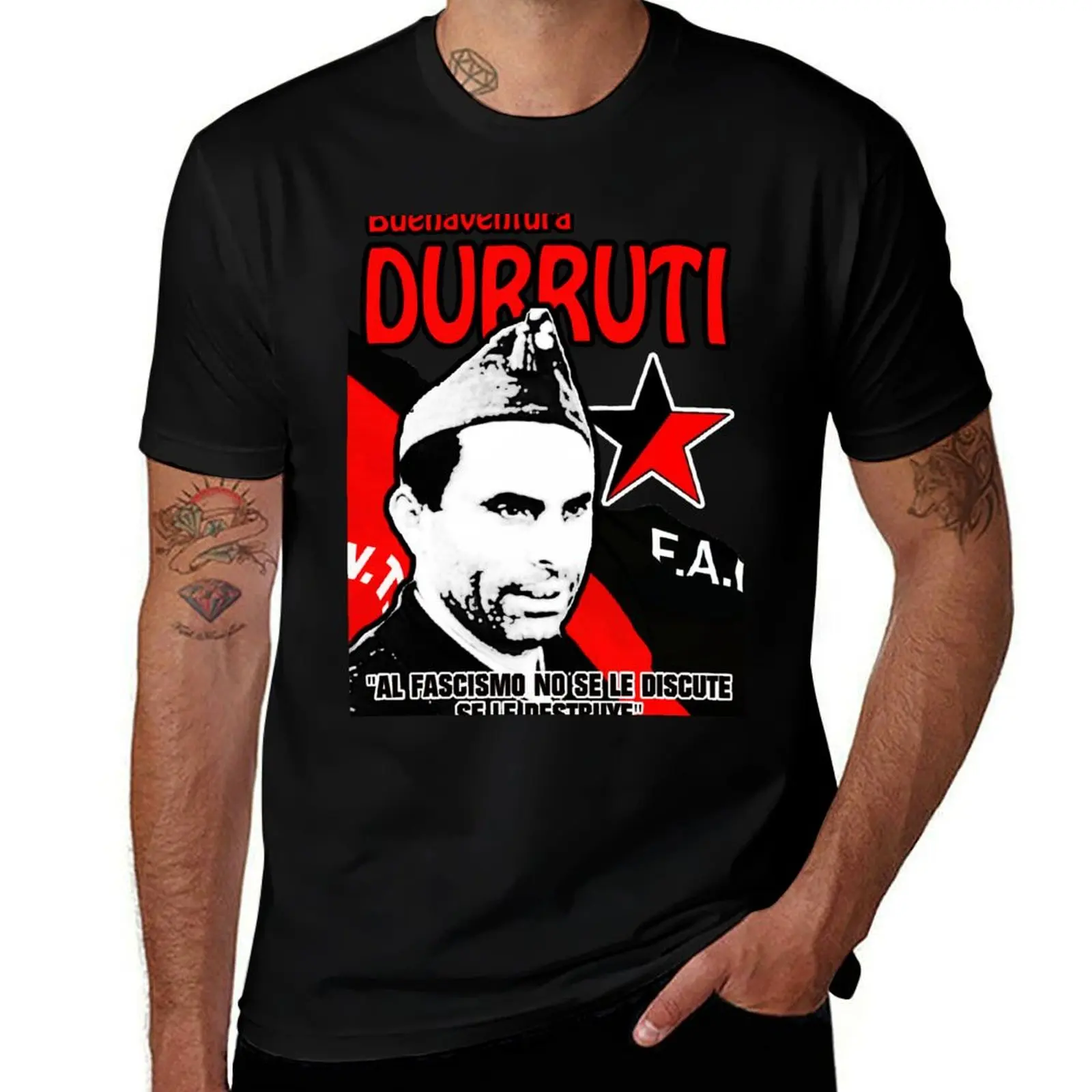 

DURRUTI CNT/FAI T-Shirt anime tshirt man t shirts graphic cotton tshirt 100% T-Shirt