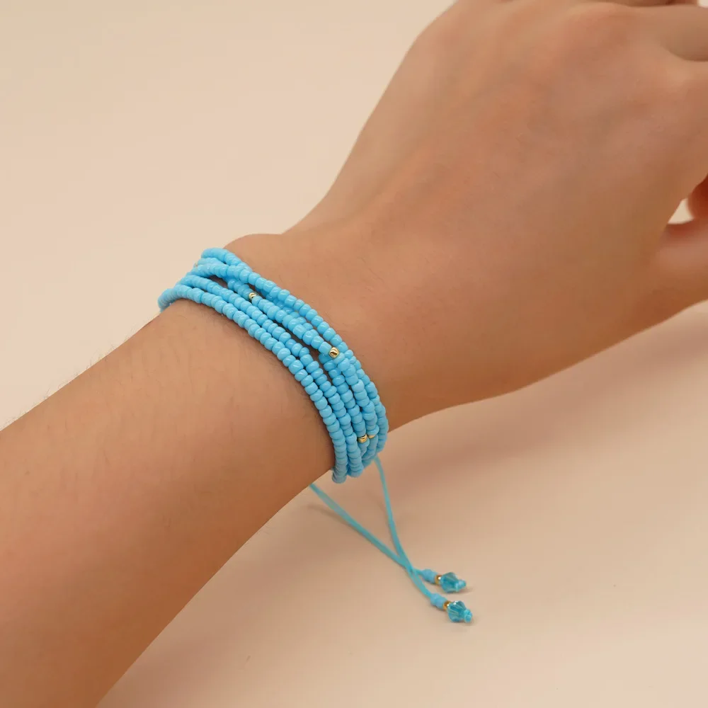 Beaded bracelet Originality Multilayer Monochrome Hand knitting Bohemia Adjustable Tide Simple Rice bead bracelet image 3