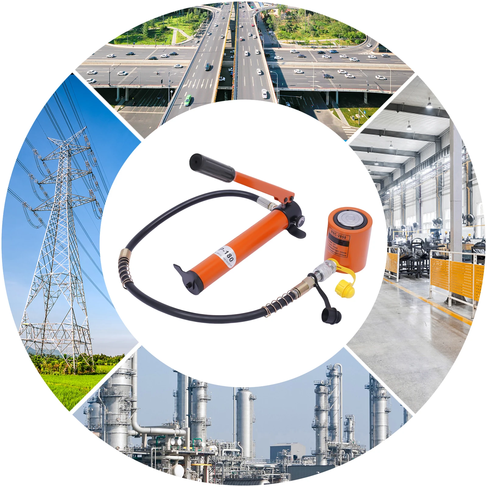 Mini cilindri di sollevamento a semplice effetto con corsa del cilindro idraulico arancione 20T con pompa idraulica a mano per la costruzione navale di macchine