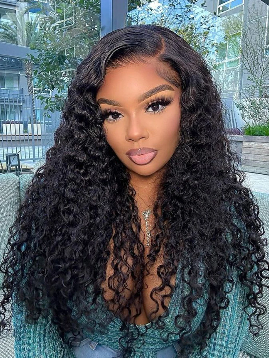 250 Density 100% Human Hair 20 22 Inch Water Wave 5x5 Glueless Ready to Wear Lace Wigs Curly 13x4 13x6  Lace Frontal Wigs Black