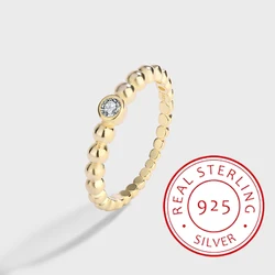 Fashionable Commuting Versatile Authentic S925 Silver 14K Gold Stacked Bean Bead Ring for Women