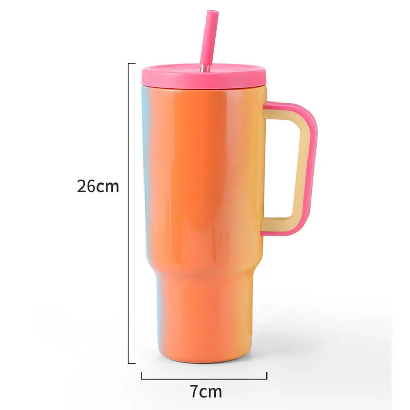 40OZ/1200ML Straw Car Thermos Cup,Large Capacity Stainless Steel Vacuum Flasks,Gift,Ice Ba Mug,Portable Water Bottle With Handle