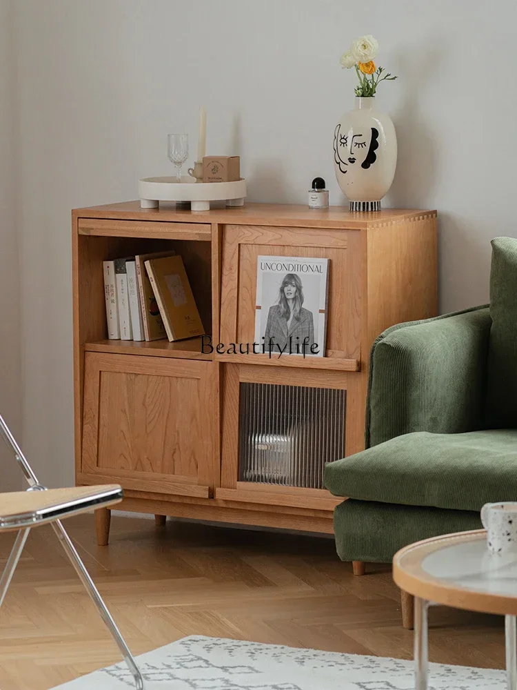 

Japanese retro rattan bookcase Changhong glass storage living room magazine storage side cabinet