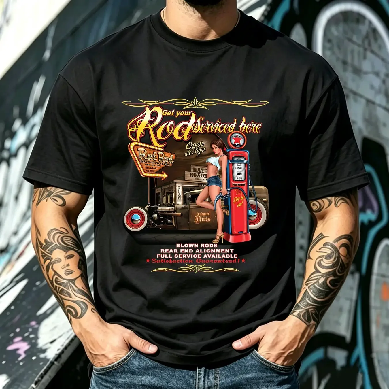 washed T Shirt IN Schokoton V8 Hot Rod Car US 50 Style Motif Model Service vintage Washed Versatile Comfortable Stylish homme