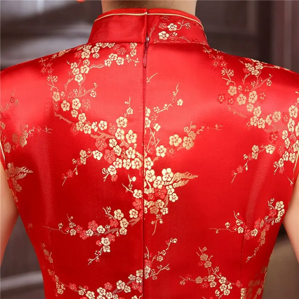 Vestidos Cheongsam con estampado Floral, vestidos ajustados con cuello mandarín de estilo chino, ropa tradicional Vintage sin mangas para boda